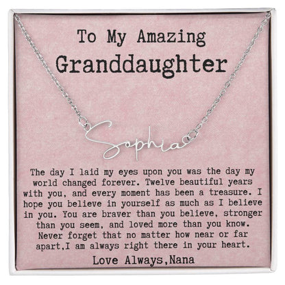 Personalized 12th Birthday Gift from Nana to Granddaughter - Signature Style Name Necklace