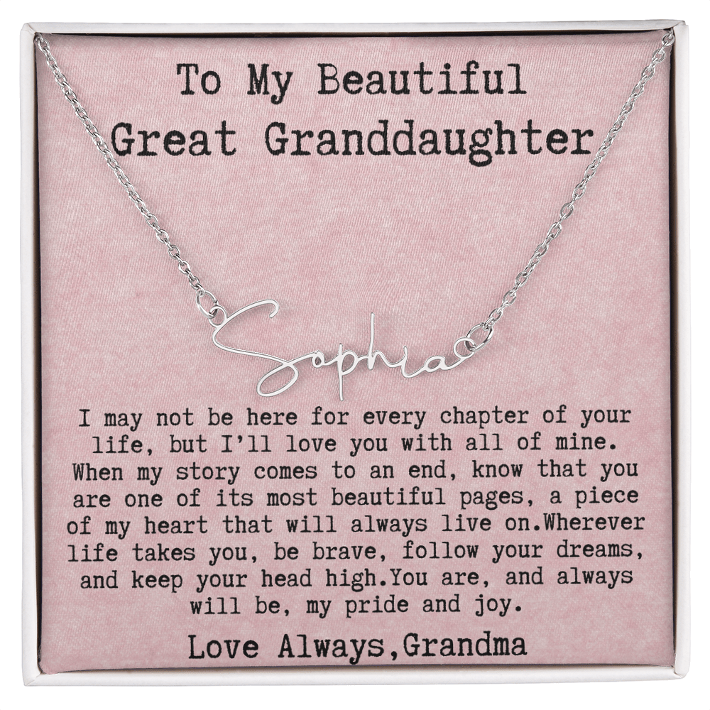 Gift for Great Granddaughter from Grandma - Signature Style Name Necklace