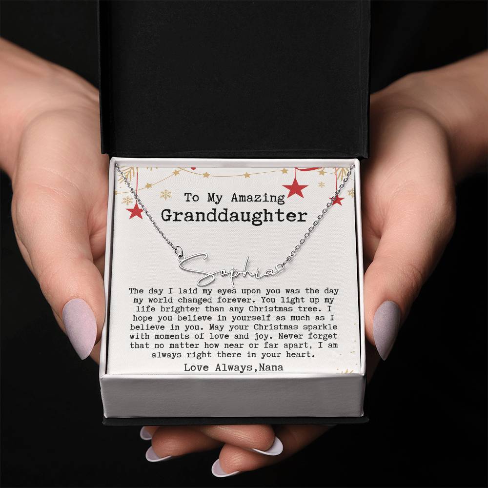 Personalized Christmas Gift from Nana to Granddaughter - Signature Style Name Necklace