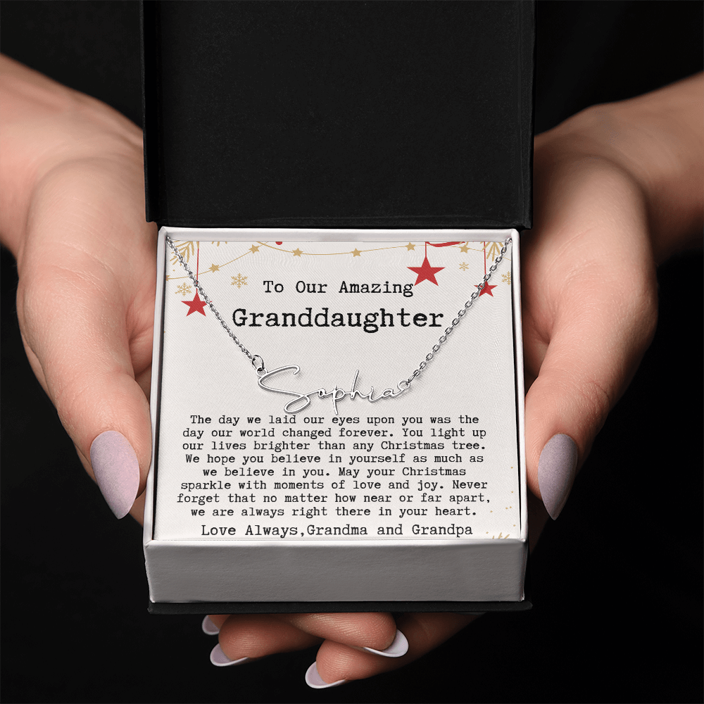 Personalized Christmas Gift from Grandma & Grandpa to Granddaughter - Signature Style Name Necklace
