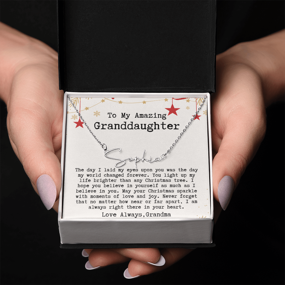 Personalized Christmas Gift from Grandma to Granddaughter - Signature Style Name Necklace