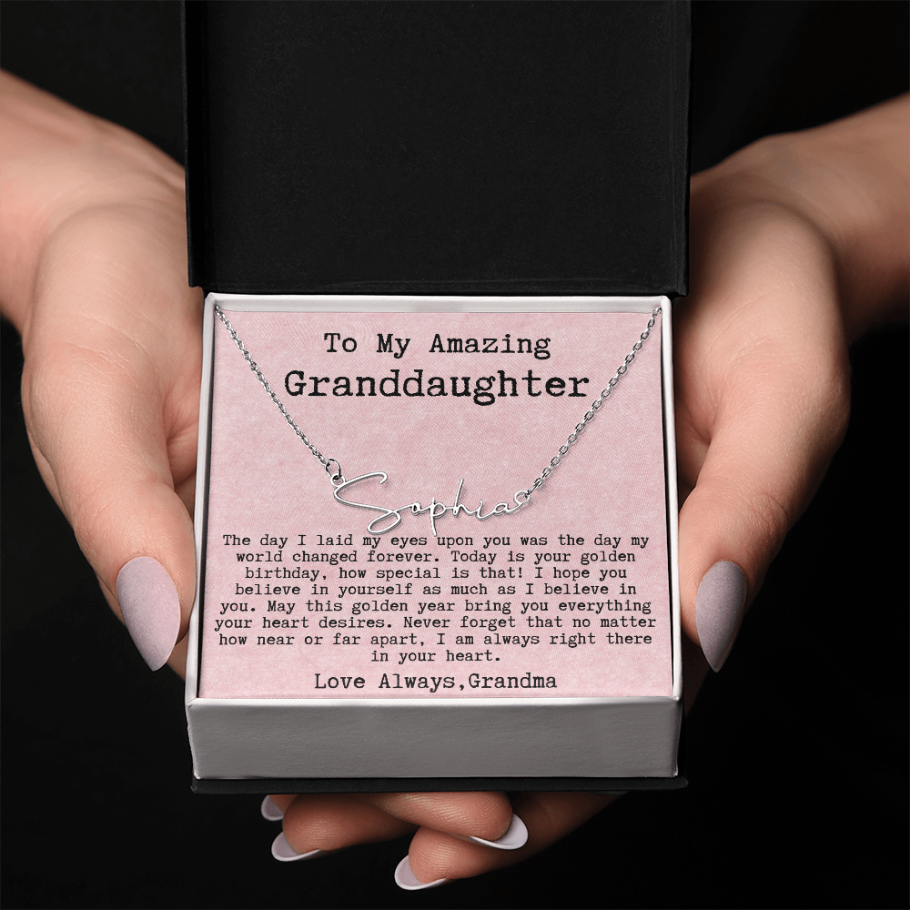 Personalized Golden Birthday Gift from Grandma to Granddaughter - Signature Style Name Necklace