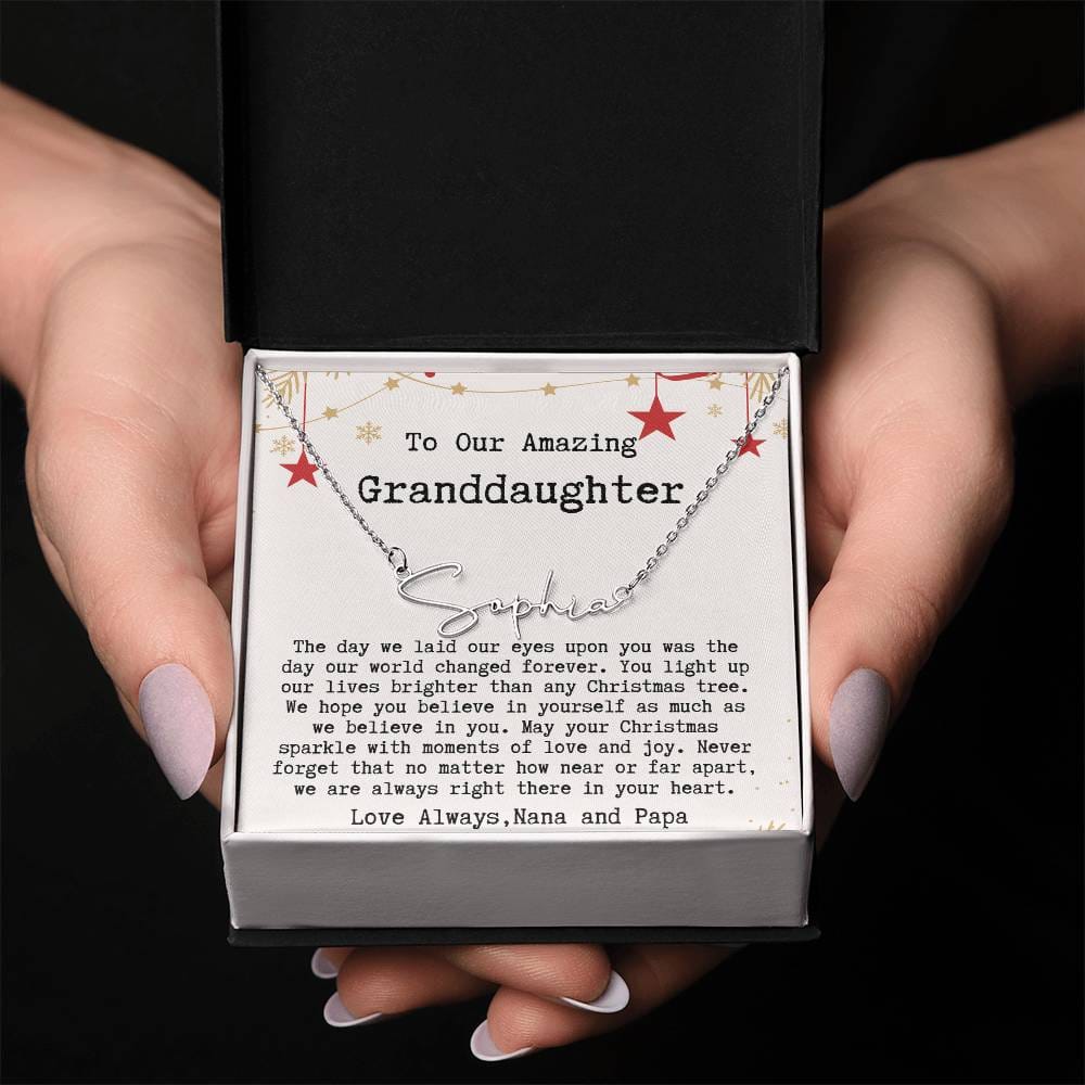 Personalized Christmas Gift from Nana & Papa to Granddaughter - Signature Style Name Necklace