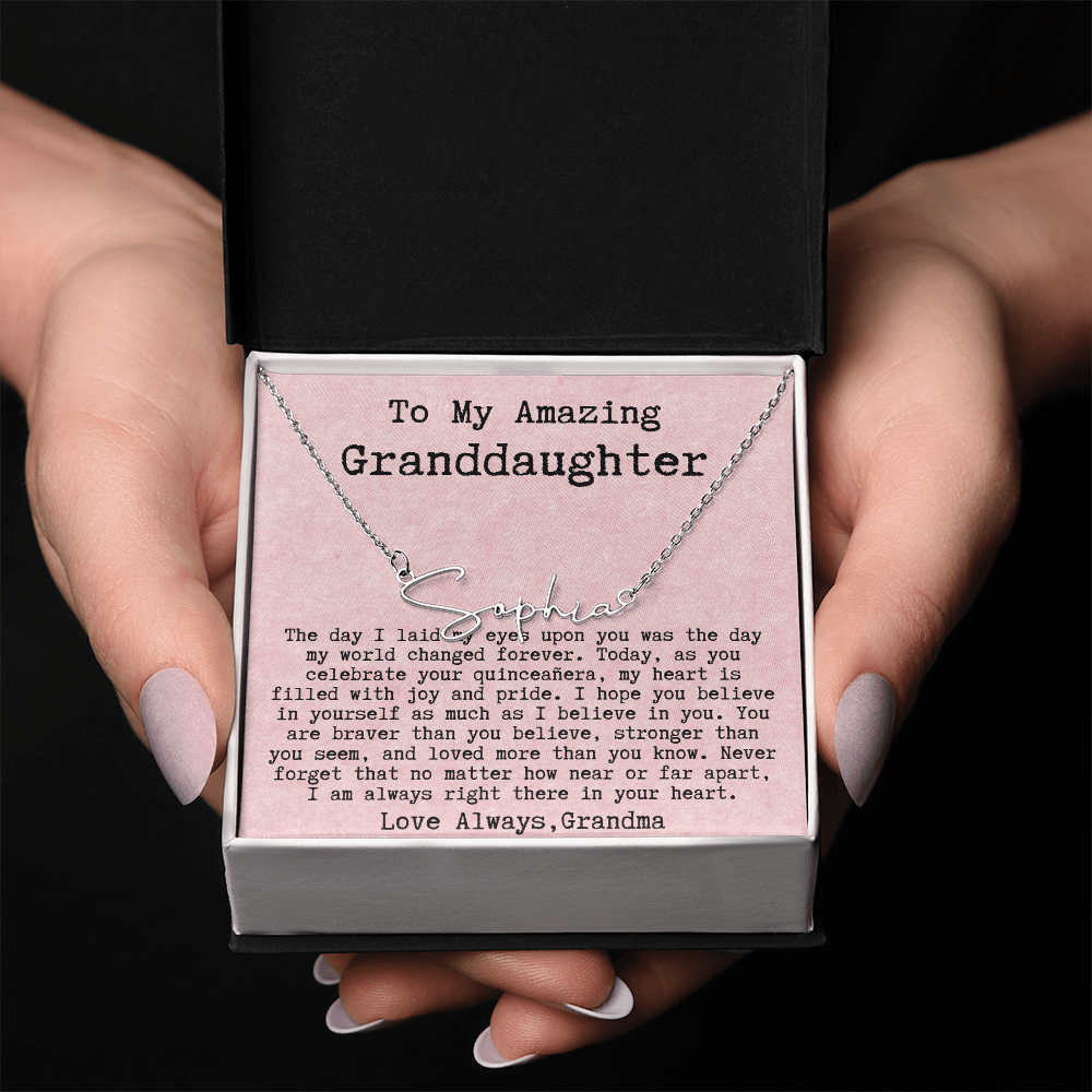 Personalized Quinceañera Gift from Grandma to Granddaughter - Signature Style Name Necklace