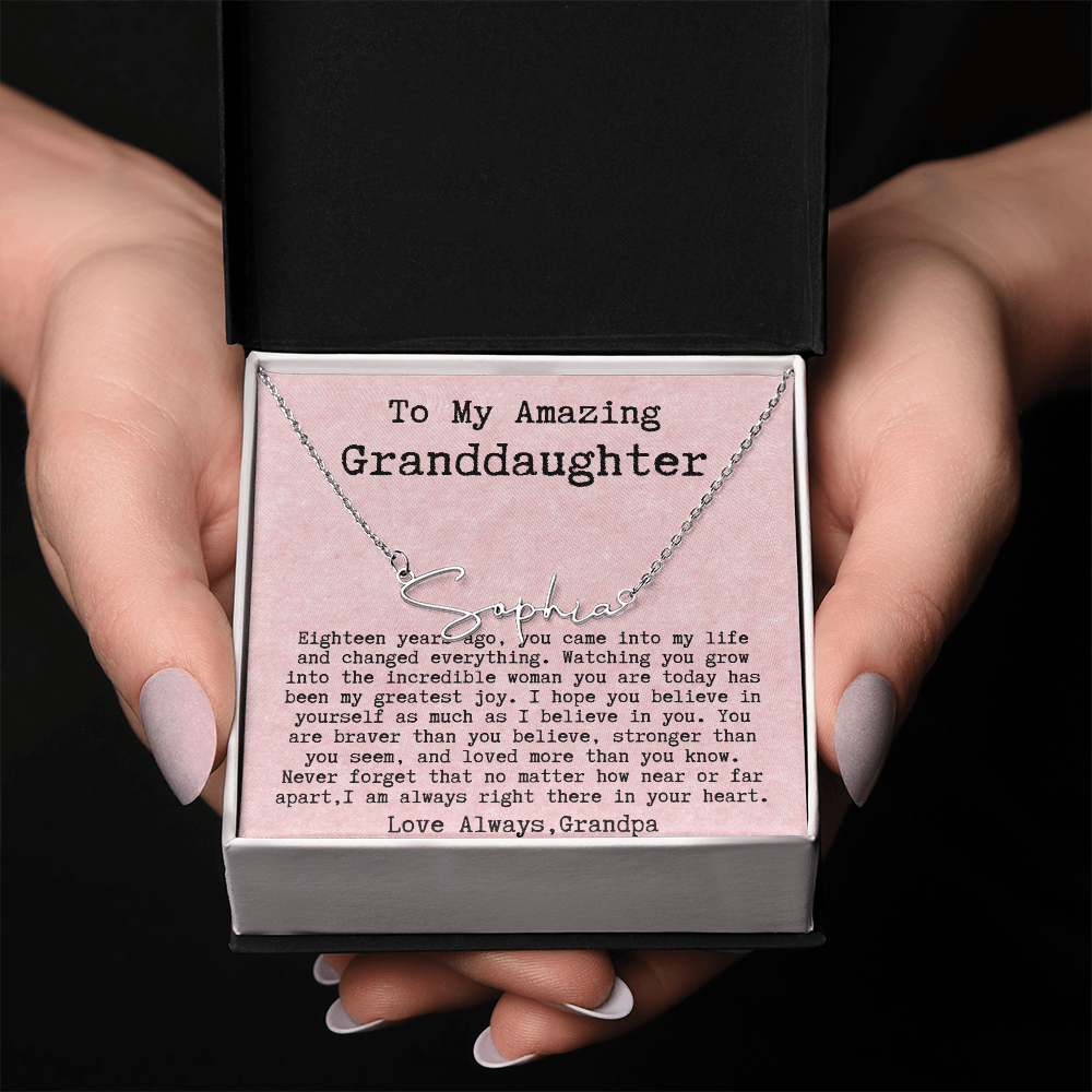 Personalized 18th Birthday Gift for Granddaughter from Grandpa - Signature Style Name Necklace