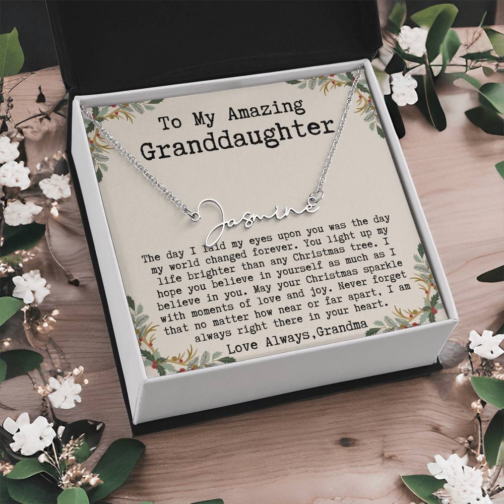 Custom Christmas Gift from Grandma to Granddaughter - Signature Style Name Necklace