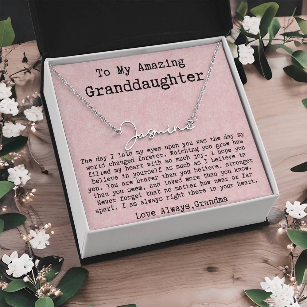 Personalized Birthday Gift for Granddaughter from Grandma - Signature Style Name Necklace