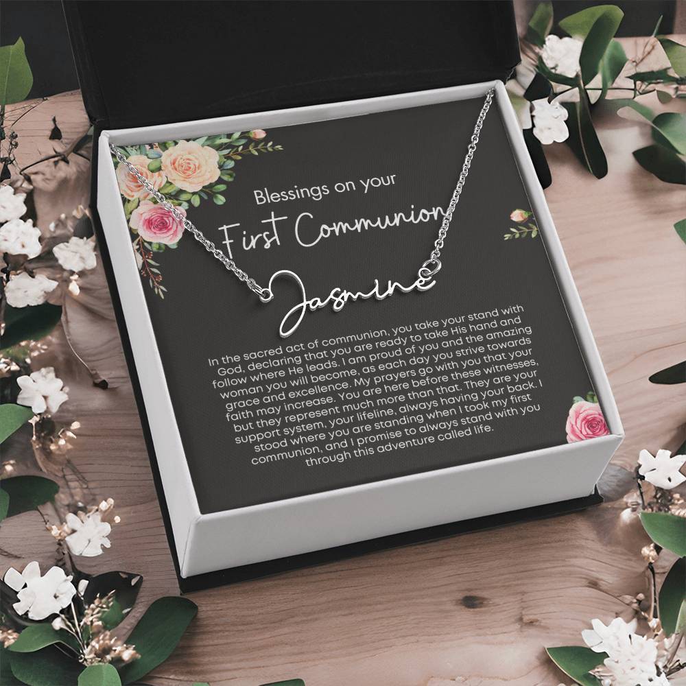 Personalized First Holy Communion Gift for Her - Customizable Signature Style Name Necklace