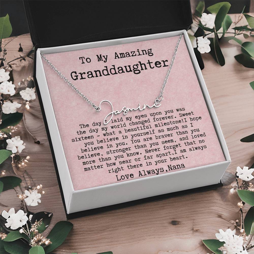 Personalized 16th Birthday Gift for Granddaughter from Nana - Signature Style Name Necklace