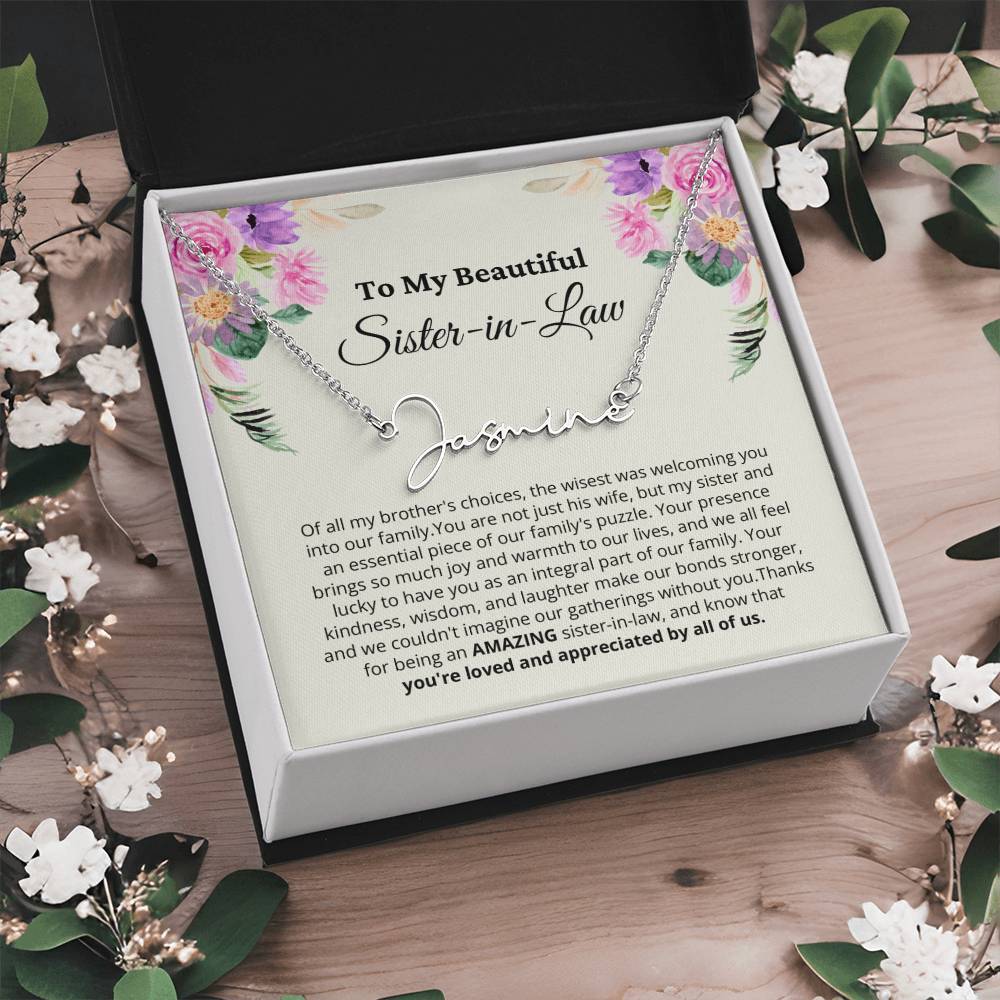 Personalized Gift from Groom's Sister to Sister-in-Law- Customizable Signature Style Name Necklace