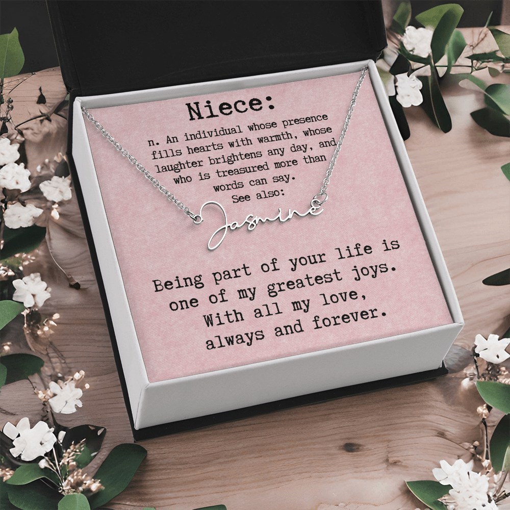 Personalized Birthday Gift for Niece – Custom Signature Style Name Necklace – Unique Name Plate Necklace Birthday Present from Aunt