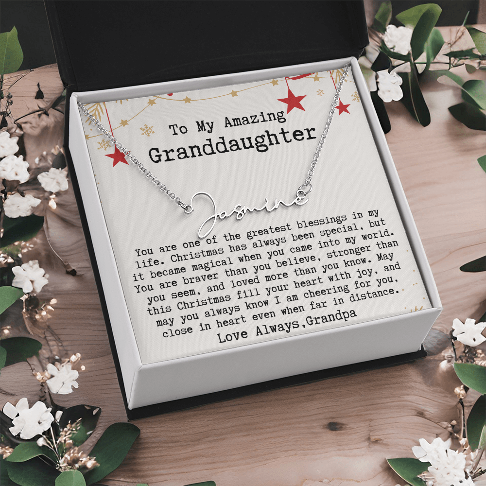 Personalized Christmas Gift from Grandpa to Granddaughter - Signature Style Name Necklace