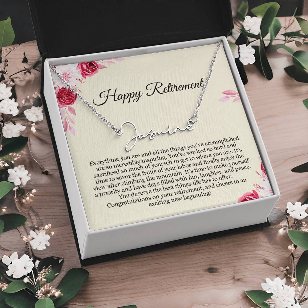 Personalized Retirement Gift for Her - Customizable Signature Style Name Necklace