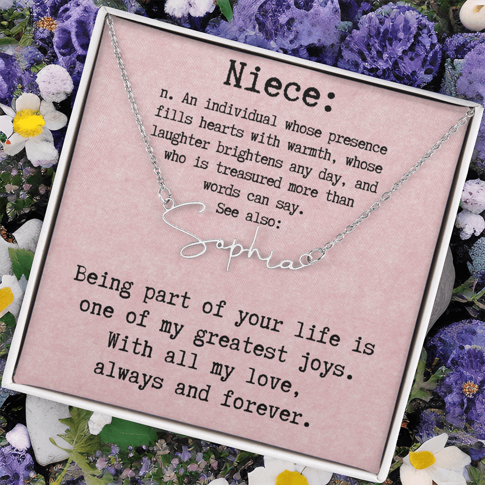 Personalized Birthday Gift for Niece – Custom Signature Style Name Necklace – Unique Name Plate Necklace Birthday Present from Aunt