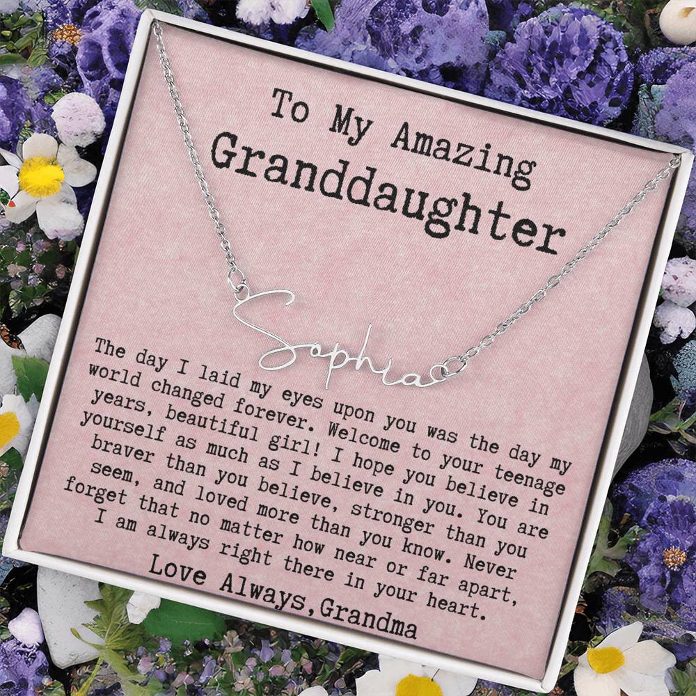 Personalized 13th Birthday Gift for Granddaughter from Grandma - Signature Style Name Necklace