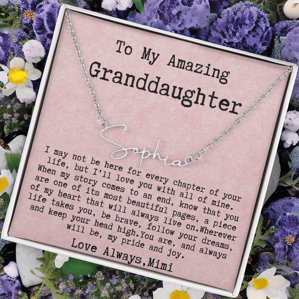 Personalized Birthday Gift for Granddaughter – Custom Signature Style Name Necklace – Unique Name Plate Necklace from Mimi