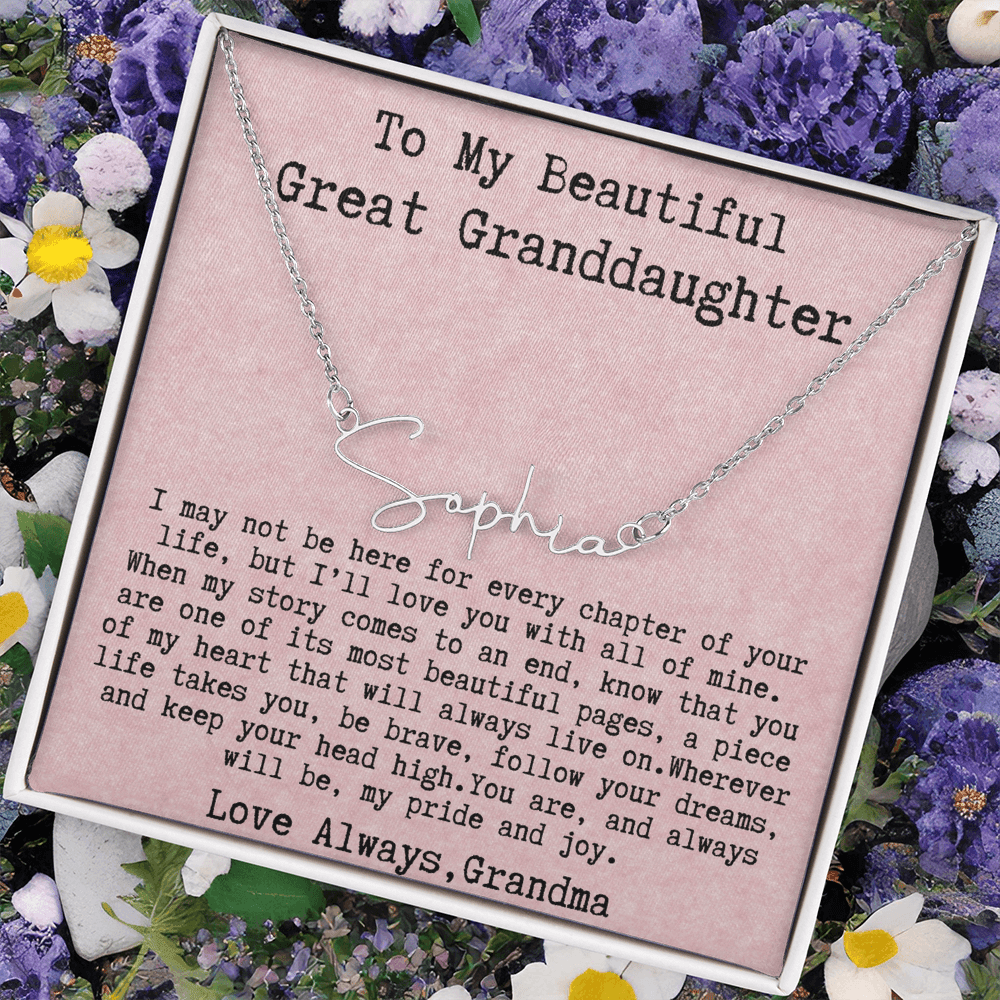 Gift for Great Granddaughter from Grandma - Signature Style Name Necklace