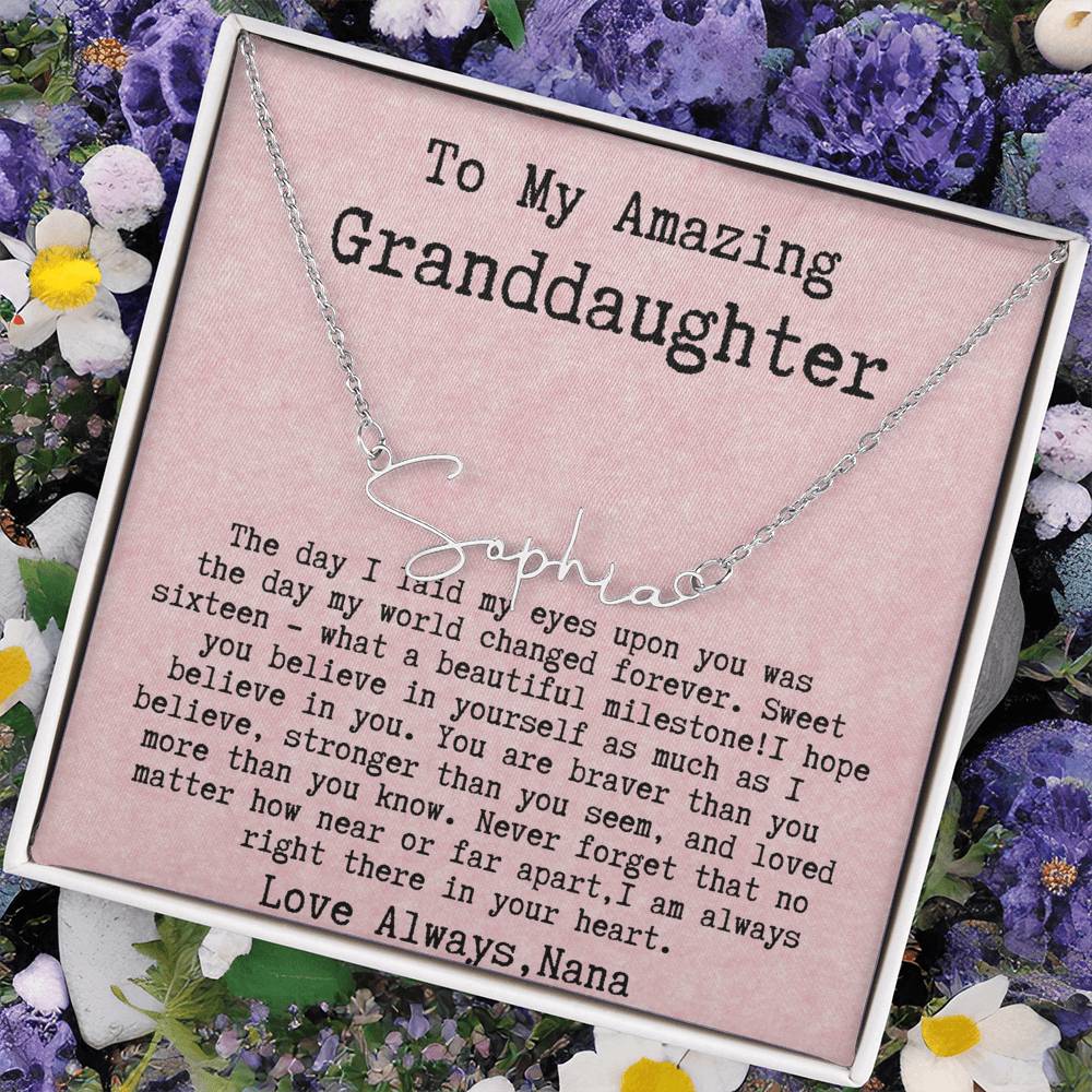 Personalized 16th Birthday Gift for Granddaughter from Nana - Signature Style Name Necklace