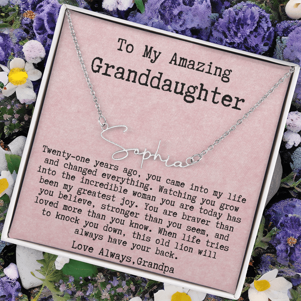 Personalized 21st Birthday Gift from Grandpa - Signature Style Name Necklace
