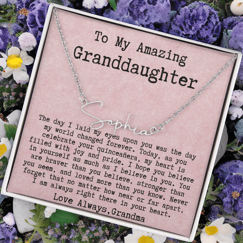 Personalized Quinceañera Gift from Grandma to Granddaughter - Signature Style Name Necklace