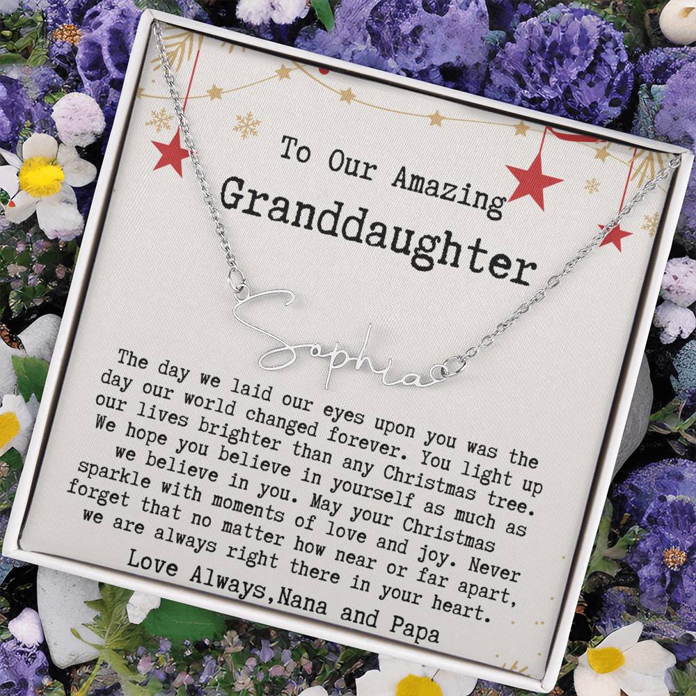Personalized Christmas Gift from Nana & Papa to Granddaughter - Signature Style Name Necklace