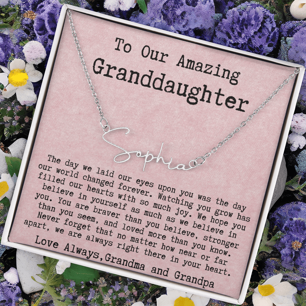 Personalized Birthday Gift for Granddaughter from Grandma and Grandpa - Signature Style Name Necklace
