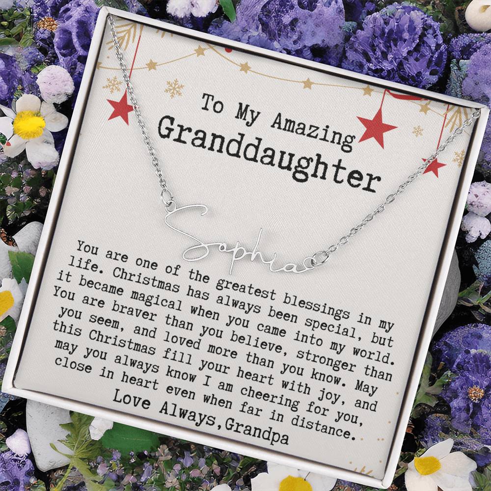 Personalized Christmas Gift from Grandpa to Granddaughter - Signature Style Name Necklace