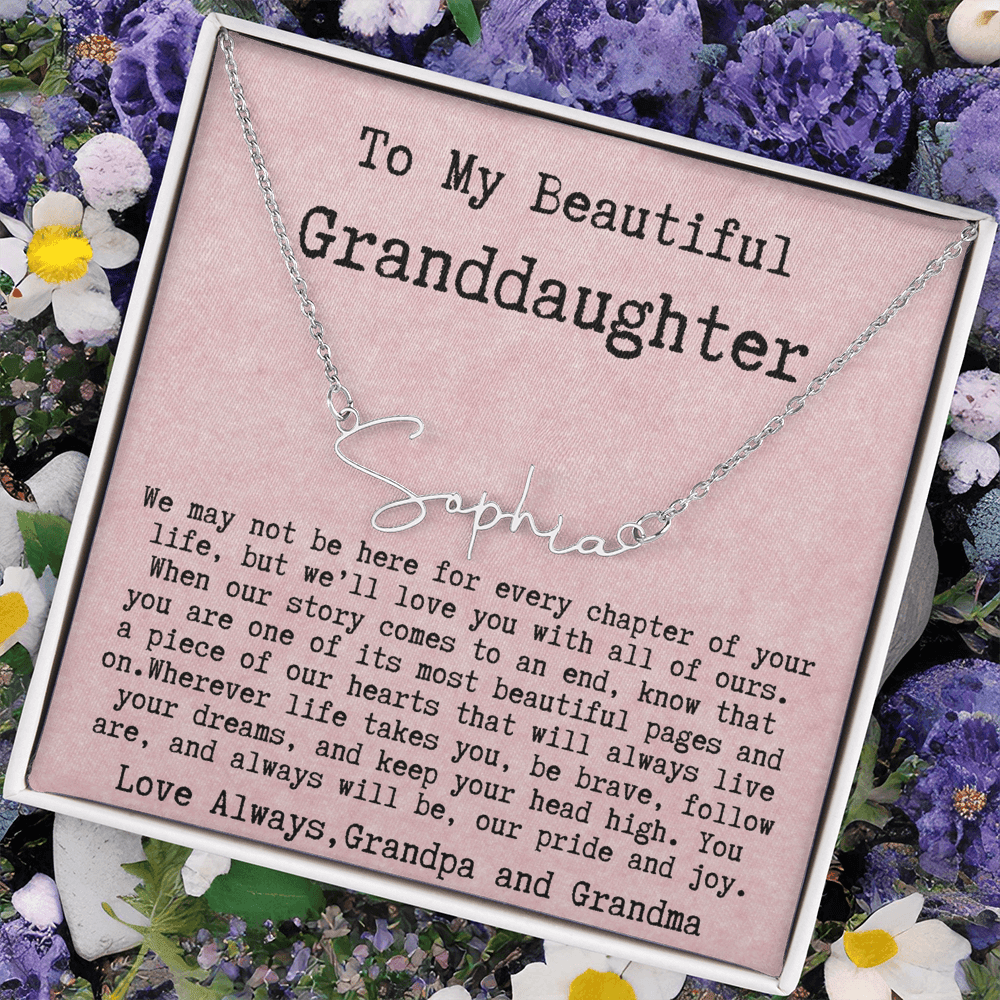 Personalized Gift for Granddaughter from Grandpa and Grandma - signature style name necklace