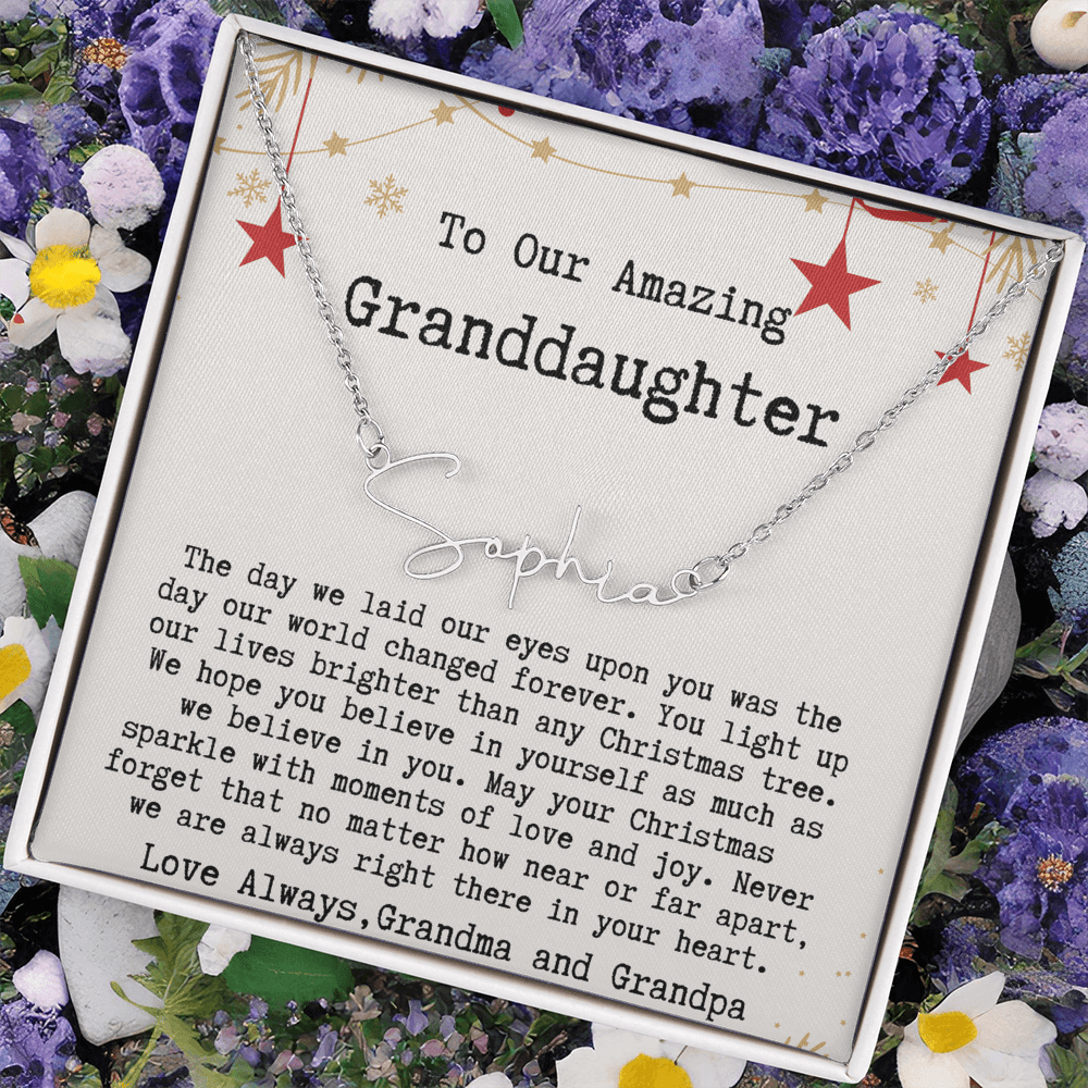 Personalized Christmas Gift from Grandma & Grandpa to Granddaughter - Signature Style Name Necklace