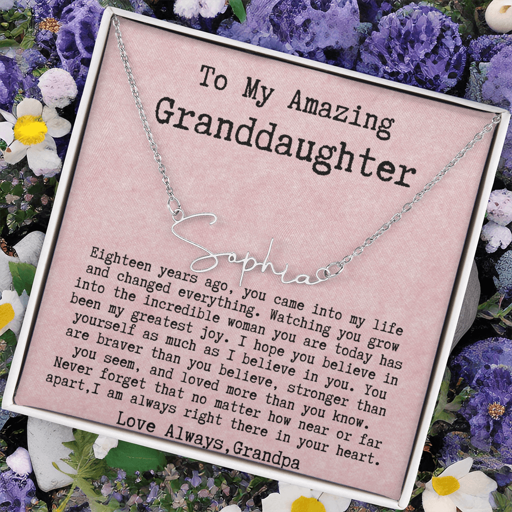 Personalized 18th Birthday Gift for Granddaughter from Grandpa - Signature Style Name Necklace