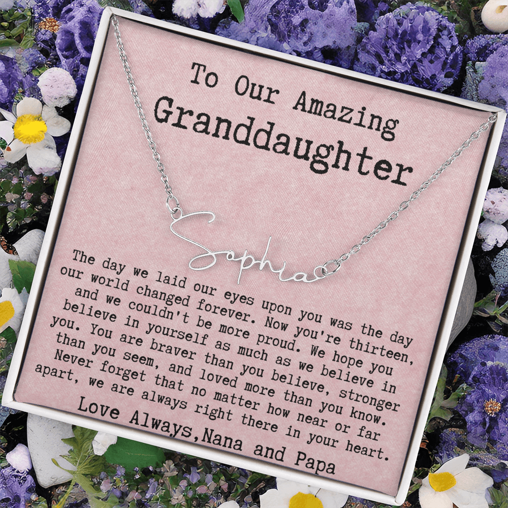 Personalized 13th Birthday Gift from Nana and Papa - Signature Style Name Necklace