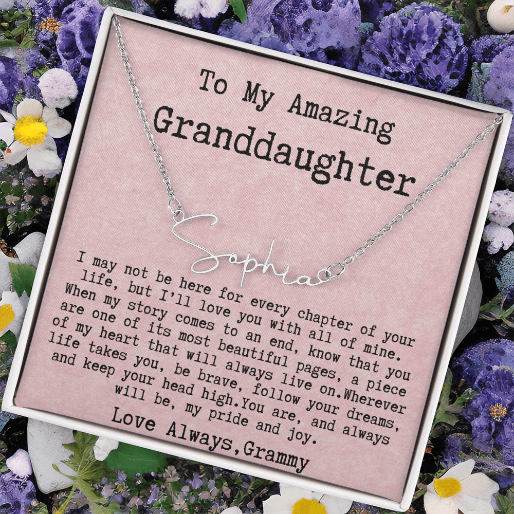 Personalized Birthday Gift for Granddaughter – Custom Signature Style Name Necklace – Unique Name Plate Necklace from Grammy