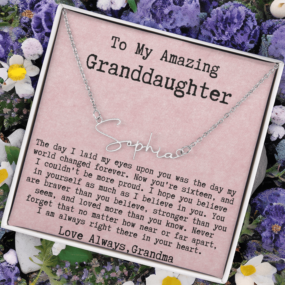 Personalized 16th Birthday Gift for Granddaughter from Grandma - Signature Style Name Necklace