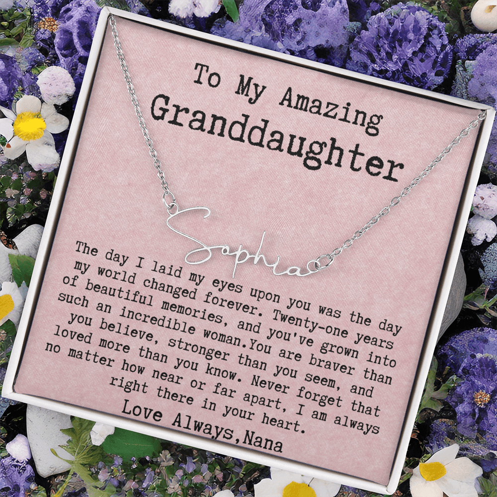 Personalized 21st Birthday Gift from Nana to Granddaughter - Signature Style Name Necklace