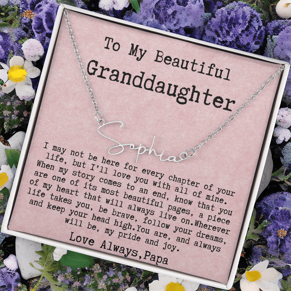 Personalized Gift for Granddaughter from Papa - Signature Style Name Necklace