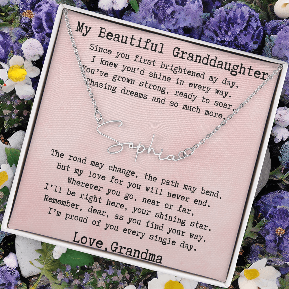 Personalized Birthday Gift for Granddaughter – Custom Signature Style Name Necklace – Unique Name Plate Necklace from Grandma
