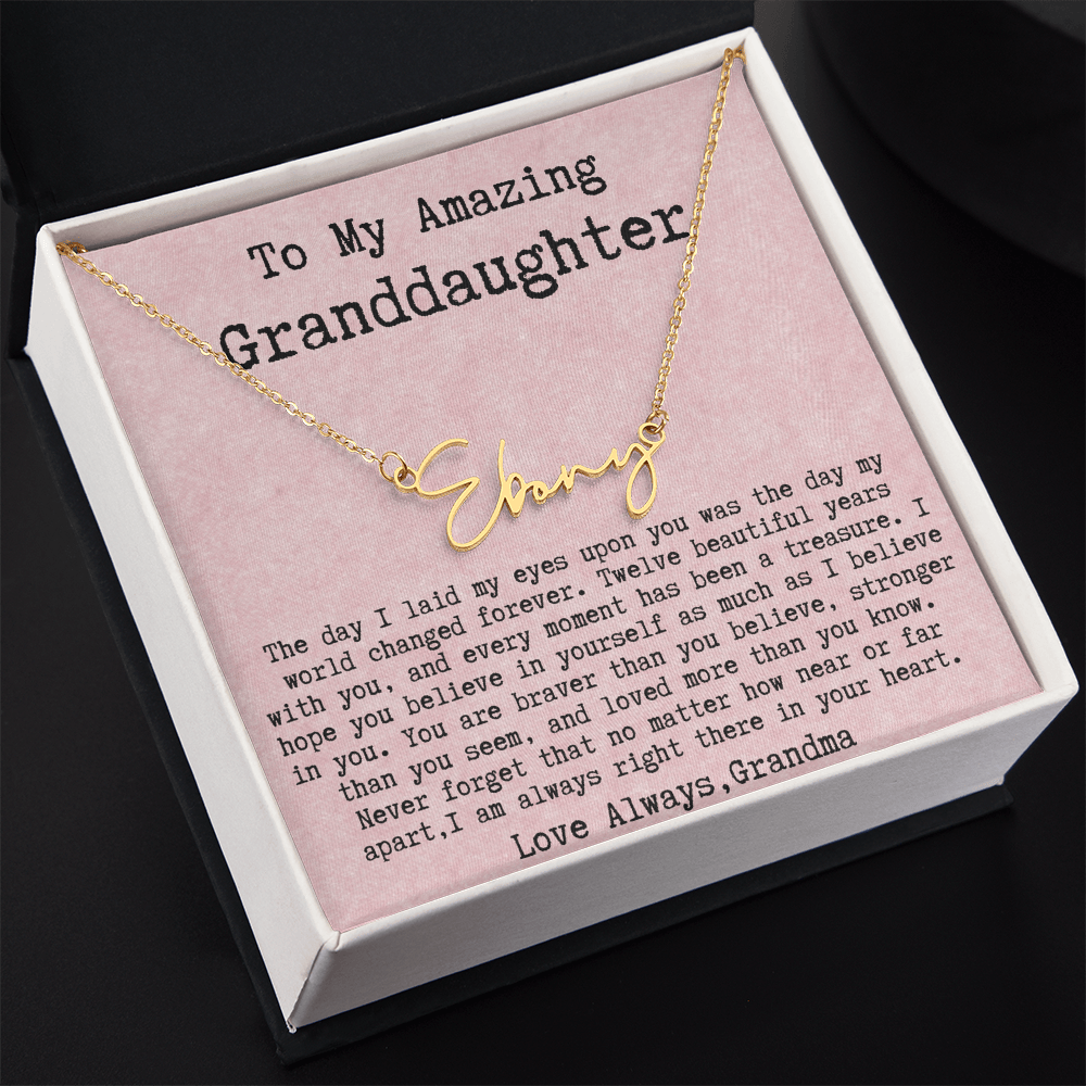 Personalized 12th Birthday Gift from Grandma to Granddaughter - Signature Style Name Necklace