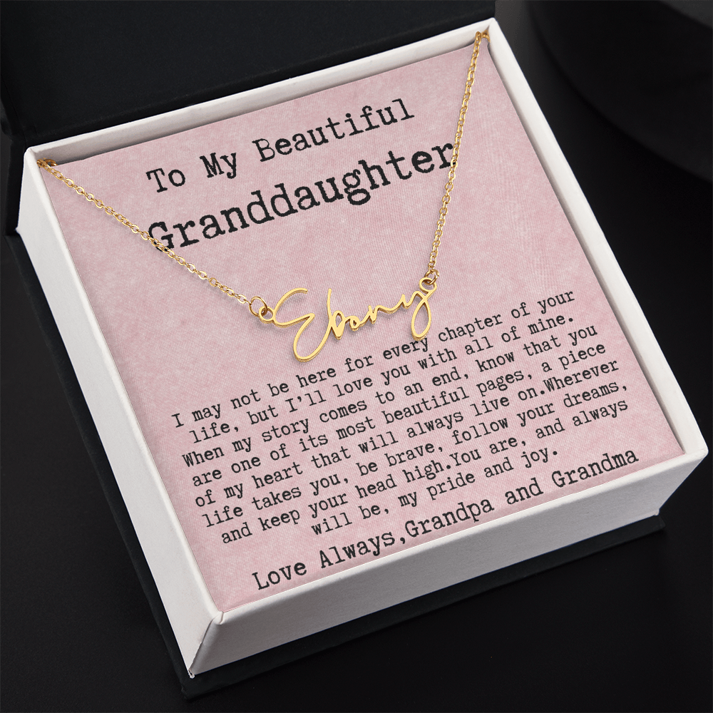 Gift for Granddaughter from Grandpa and Grandma - Signature Style Name Necklace