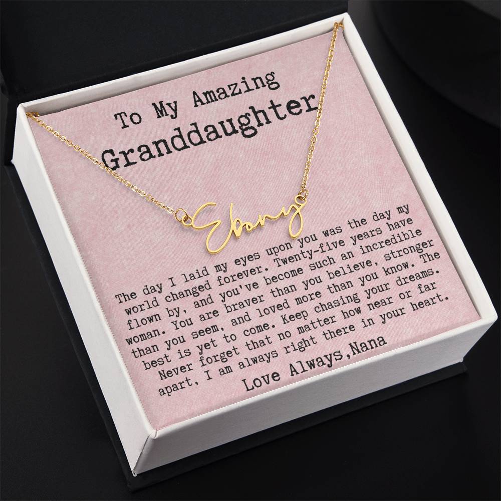 Personalized 25th Birthday Gift from Nana to Granddaughter - Signature Style Name Necklace