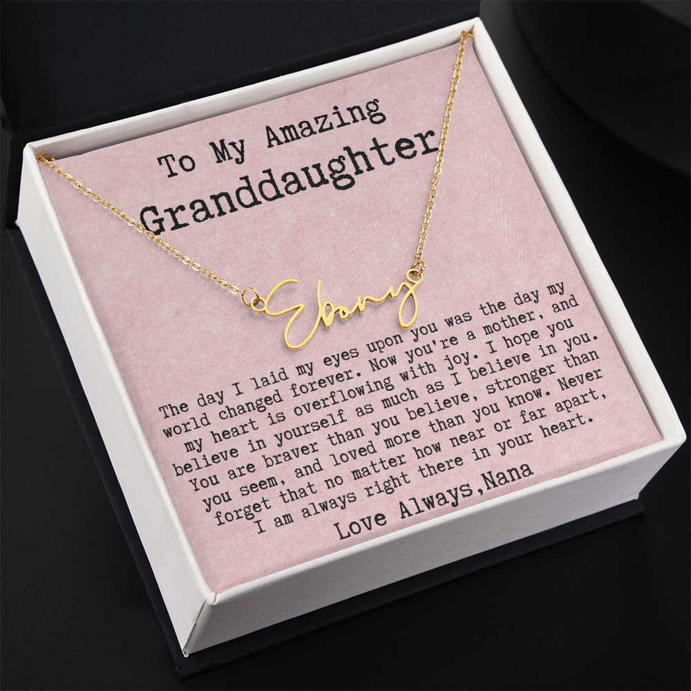 Personalized New Mom Gift from Nana to Granddaughter - Signature Style Name Necklace