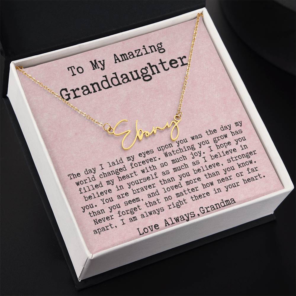 Personalized Birthday Gift for Granddaughter from Grandma - Signature Style Name Necklace