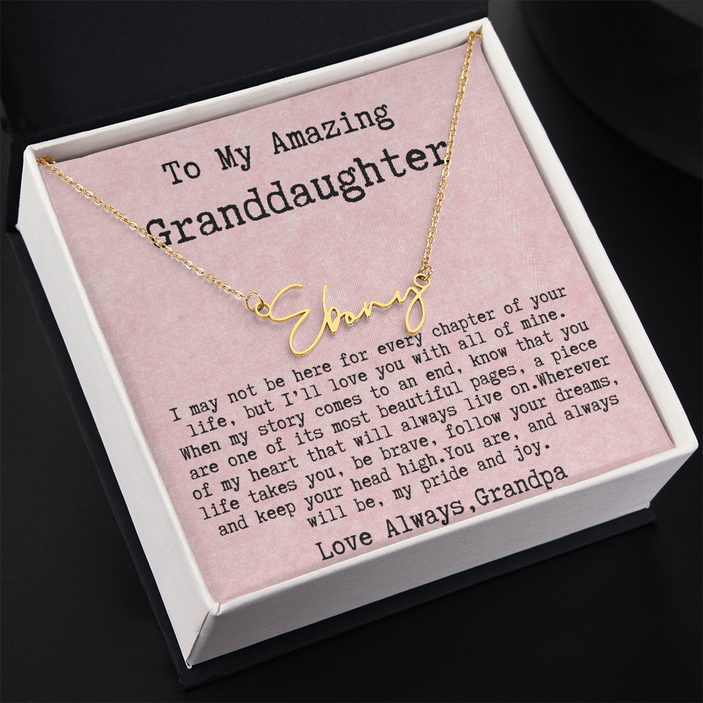 Personalized Birthday Gift for Granddaughter – Custom Signature Style Name Necklace – Unique Name Plate Necklace from Grandpa