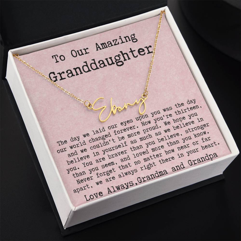 Personalized 13th Birthday Gift for Granddaughter from Grandpa and Grandma - Signature Style Name Necklace