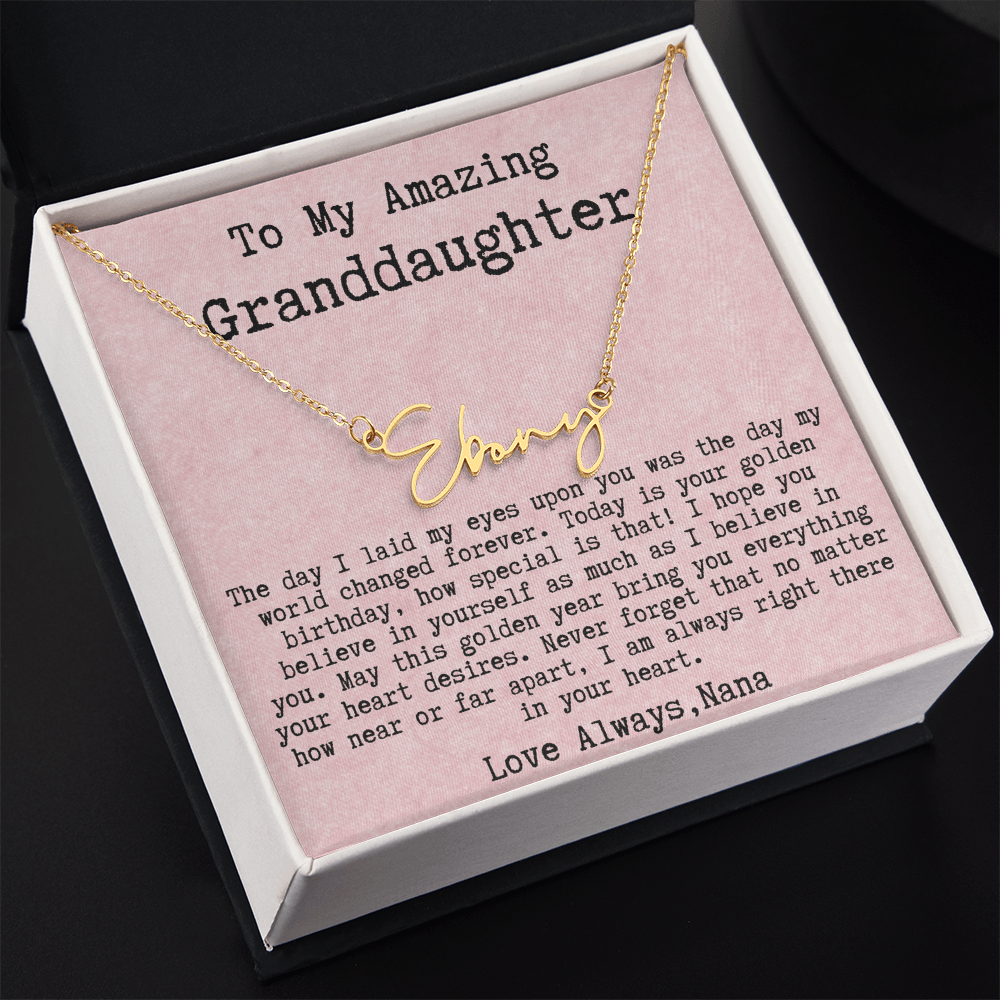 Personalized Golden Birthday Gift from Nana to Granddaughter - Signature Style Name Necklace