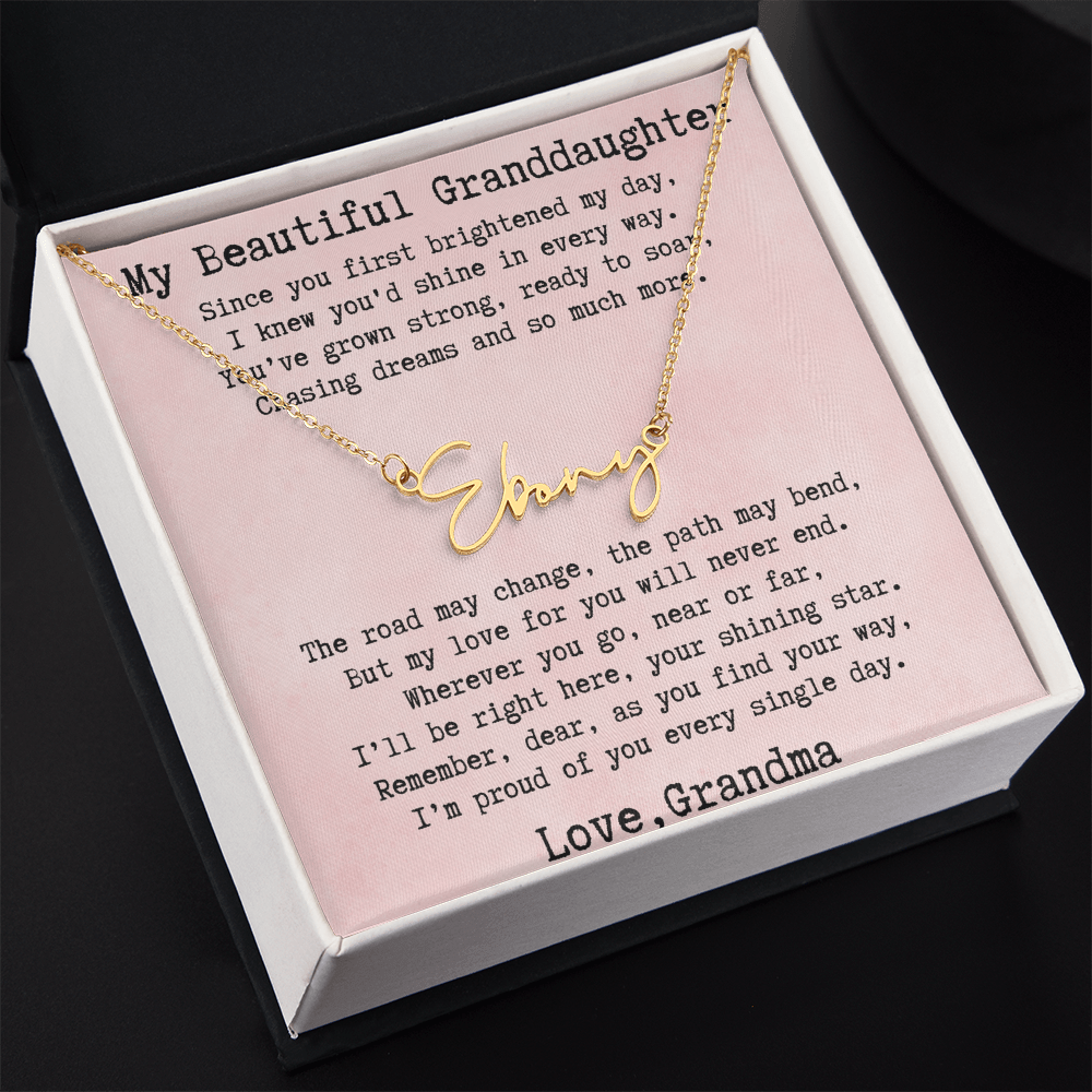 Personalized Birthday Gift for Granddaughter – Custom Signature Style Name Necklace – Unique Name Plate Necklace from Grandma