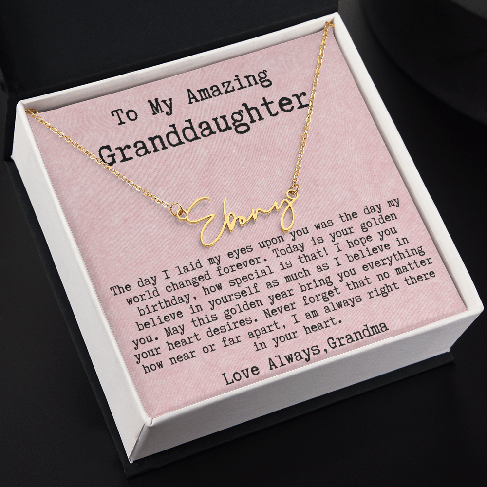 Personalized Golden Birthday Gift from Grandma to Granddaughter - Signature Style Name Necklace