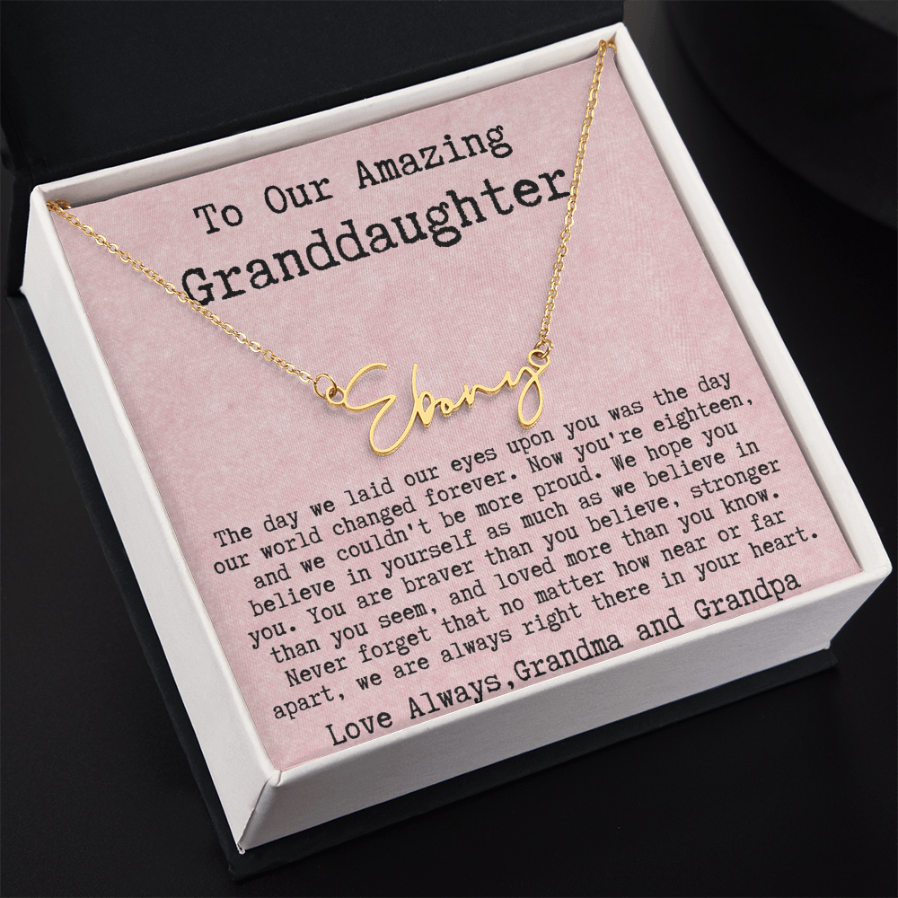 Personalized 18th Birthday Gift for Granddaughter from Grandma and Grandpa - Signature Style Name Necklace