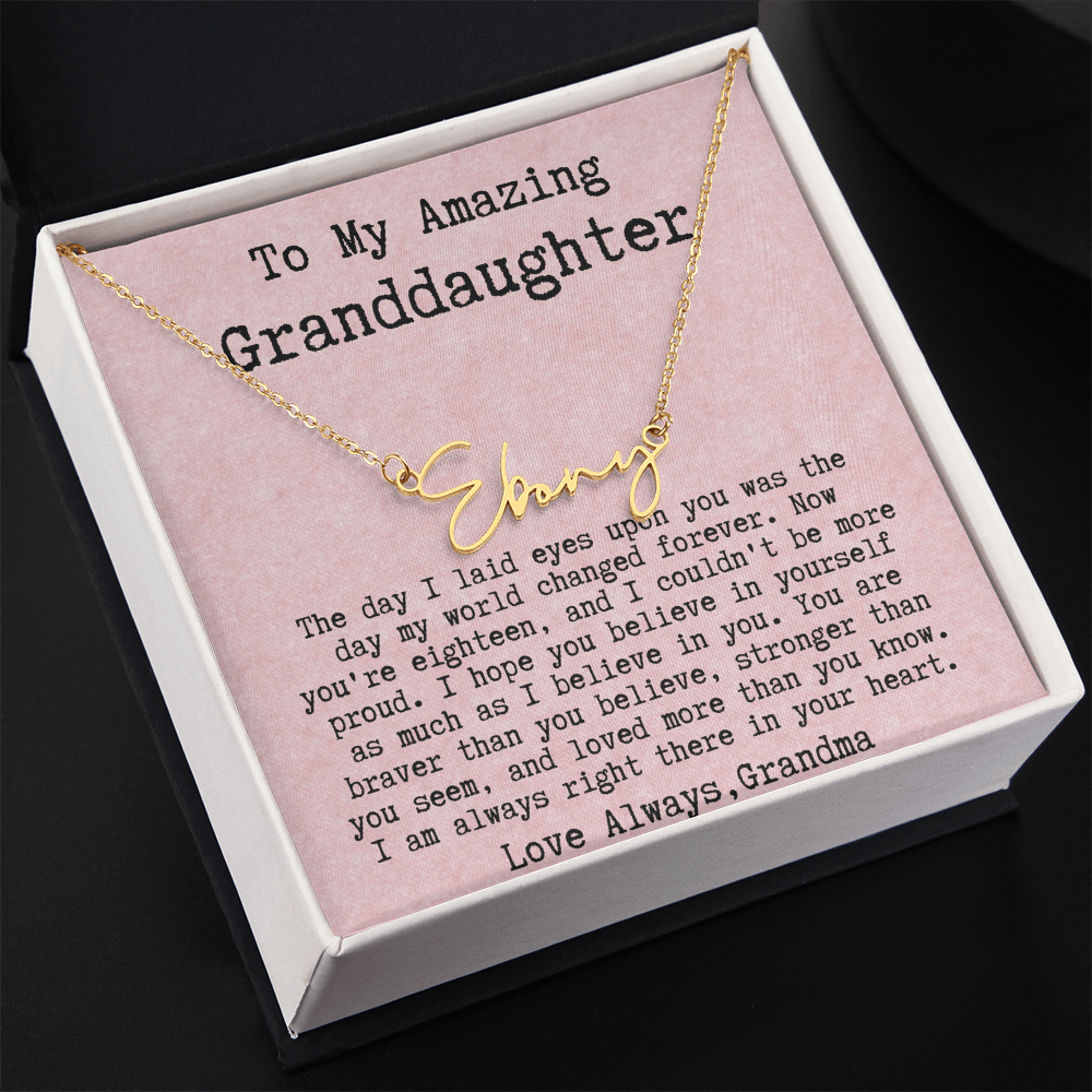Personalized 18th Birthday Gift for Granddaughter from Grandma - Signature Style Name Necklace