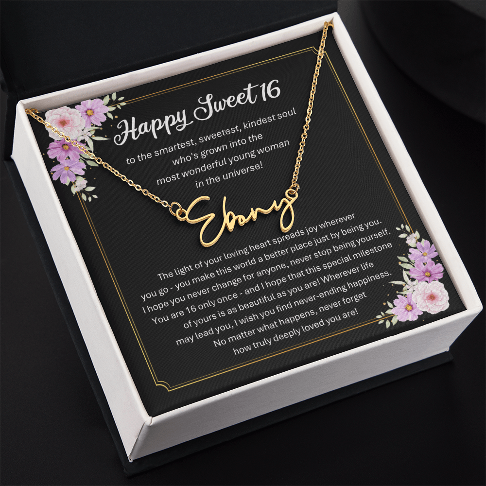 Personalized Sweet 16 Birthday Gift – Custom Signature Style Name Necklace – Unique Name Plate Necklace for Granddaughter from Grandma or Daughter from Mom