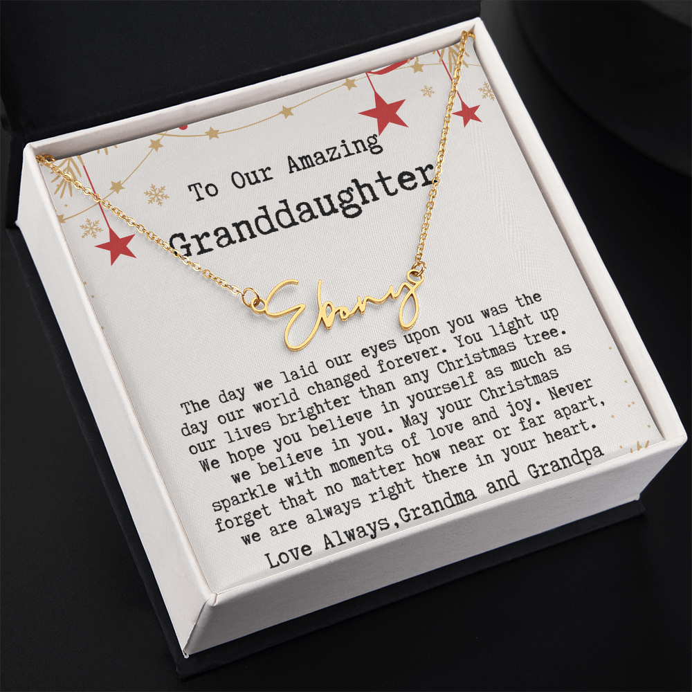 Personalized Christmas Gift from Grandma & Grandpa to Granddaughter - Signature Style Name Necklace